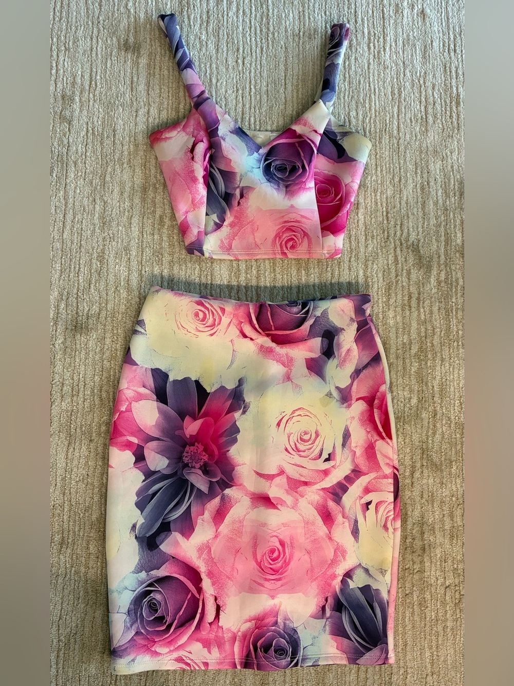 Blue blush floral tank and midi skirt